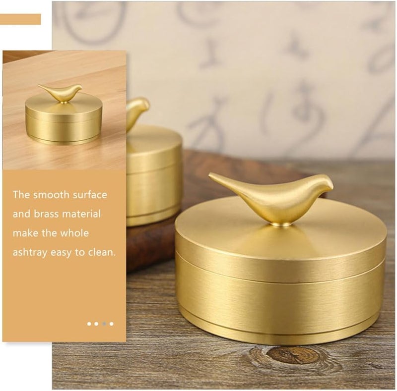 غطاء مغلق من النحاس الأصفر، منفضة سجائر صغيرة الحجم للمنزل، السيارة، سطح المكتب، ملحق التدخين - Image 5